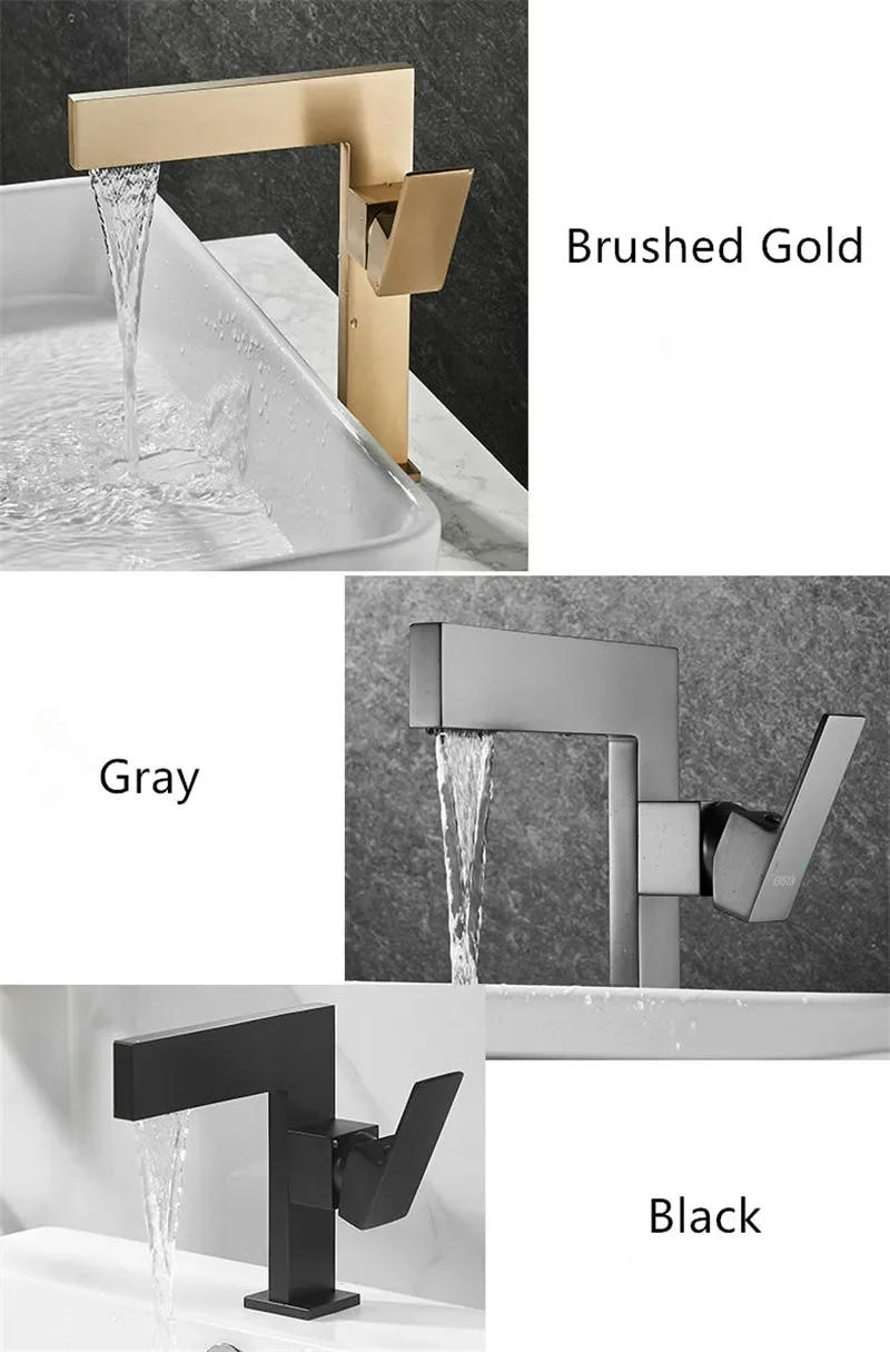 Description Picture 5 of itemBasin Faucet Brushed Gold Bathroom Single handle Basin Mixer Tap Hot Cold Water Brass Sink Water Crane New Arrival