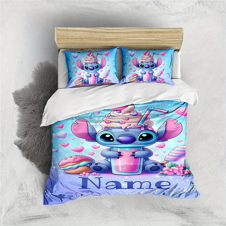 Description Picture 4 of itemCustom Name Stitch Cartoon Duvet Cover Set 1 Duvet Cover & 2 Pillowcases (No Insert) Personalized Bedding Set for Women Teens