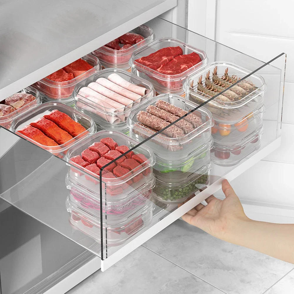 Description Picture 5 of item5/1Pcs Plastic Refrigerator Storage Box Transparent Freeze Meat Vegetable Fresh-Keeping Storage Container With Lid For Kitchen