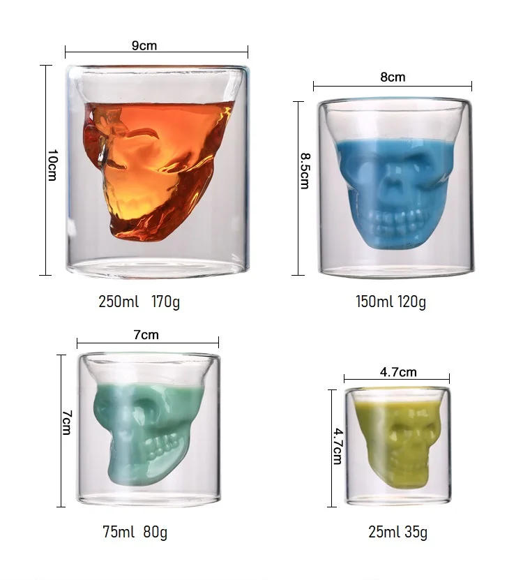 Description Picture 2 of item150ml Skull Head Shot Glass Fun Creative Designer Crystal Party Wine Cup Transparent Vodka Beer Steins Halloween Novelty Cup