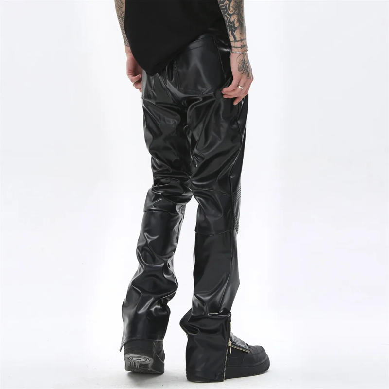 Description Picture 3 of itemIdopy Fashion Men`s Loose Fit Trousers Rock Hip Hop Street Punk Faux Leather Pants With Ankle Zipper