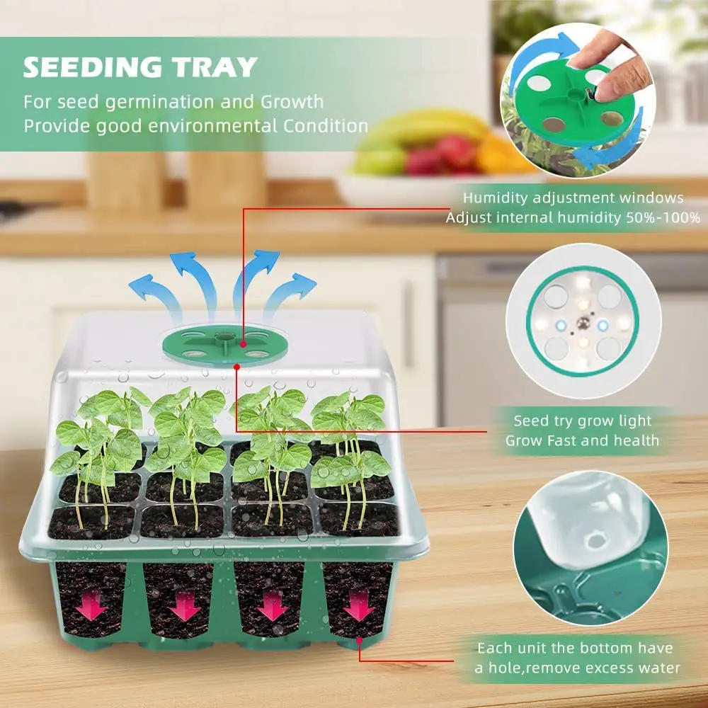 Description Picture 6 of itemLED Nursery Pots With Grow Light Plant Seed Starter Trays Home Greenhouse Growing Lamp with 12 Hole Timer Kit Controller
