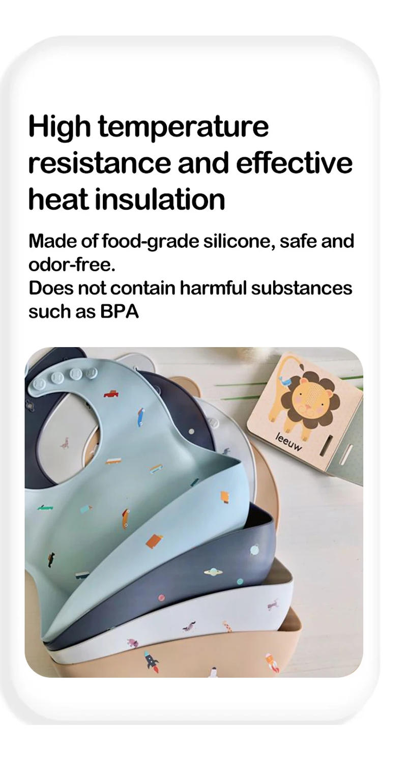 Description Picture 6 of itemPrinted Silicone Placemats and Bibs, Non-Slip Insulated Kitchen Table Mats, Adjustable Waterproof Silicone Baby Feeding Supplies