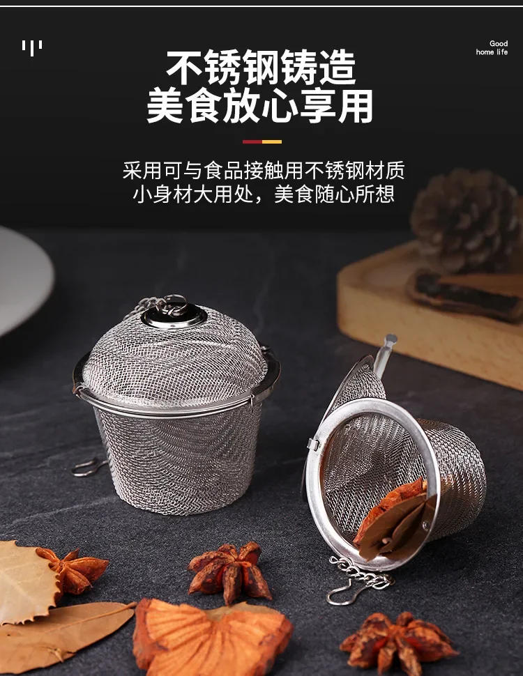 Description Picture 5 of itemHerbal Ball Tea Spice Strainer Durable Silver Reusable Stainless Mesh Teakettle Locking Tea Filter Infuser Spice Kitchen 5 Sizes