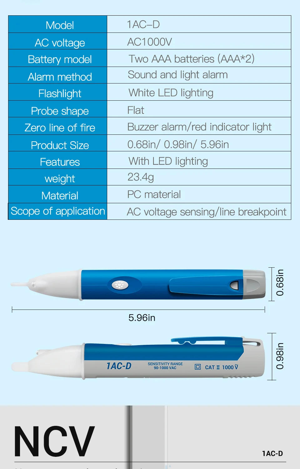 Description Picture 6 of itemAMITOU 1AC-D AC Voltage Detectors Digital Non-Contact Test Pencil Electric Voltage Meters 90-1000VAC line Breakpoint Tester