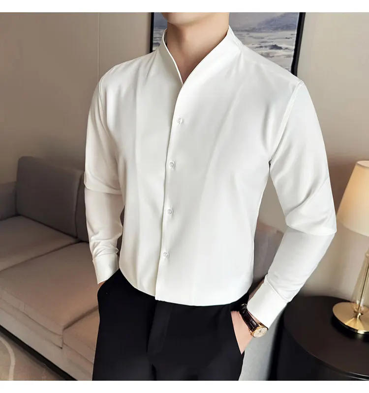 Description Picture 6 of itemPlus Size 4XL-M New Sexy V-neck Shirt Men Long Sleeve Solid Slim Fit Casual Business Dress Shirt Social Party Tuxedo Blouse