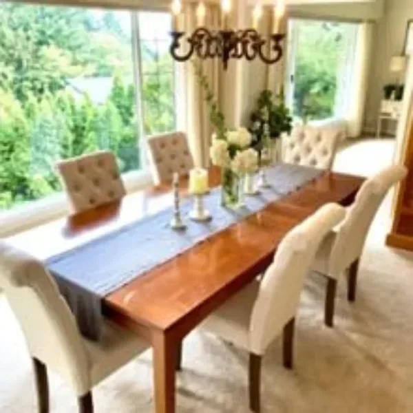 Description Picture 4 of itemButton Tufted Dining Chairs Set of 6, Diner Chair Upholstered Fabric Chairs w/ Solid Wood Legs & Padded Seat - Dark Beige