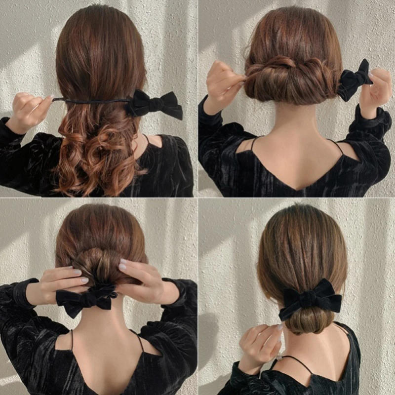 Description Picture 3 of itemElegant Women Chiffon Flower Bun Maker Lazy Hair Curler Styling Accessories Hairpin Hair Braiding Braider DIY Styling Tools