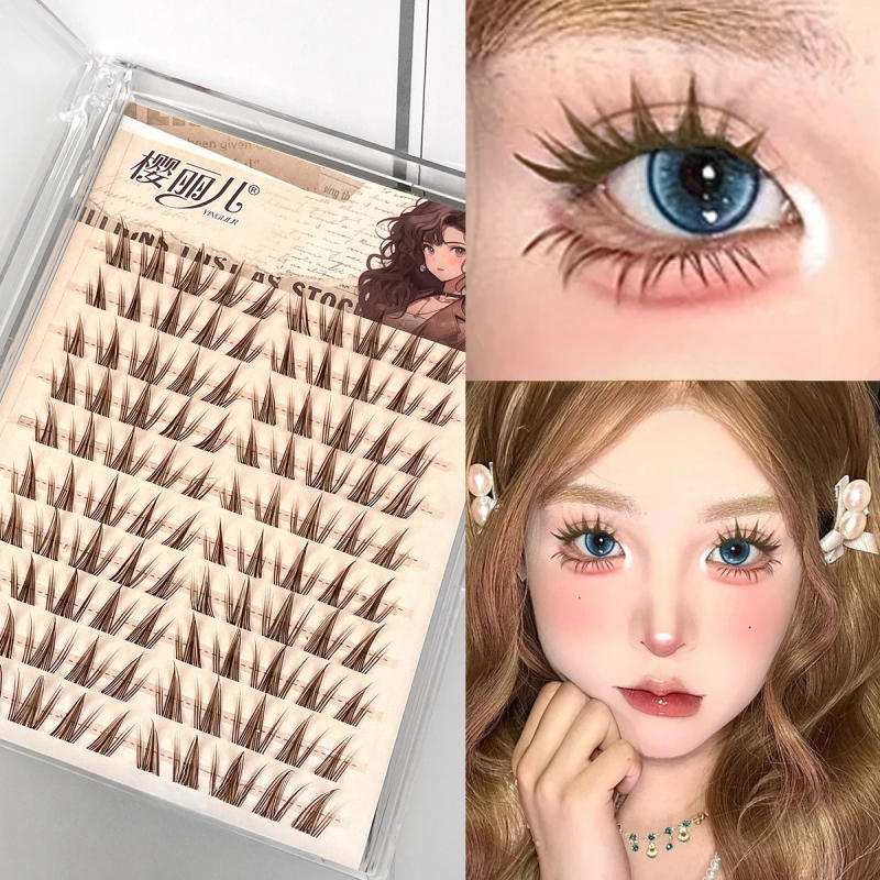 Description Picture 5 of item10 Rows Sunflower False Eyelashes Brown Natural Segmented Single Cluster Lashes Butterfly Series Girl Comic Eyelash