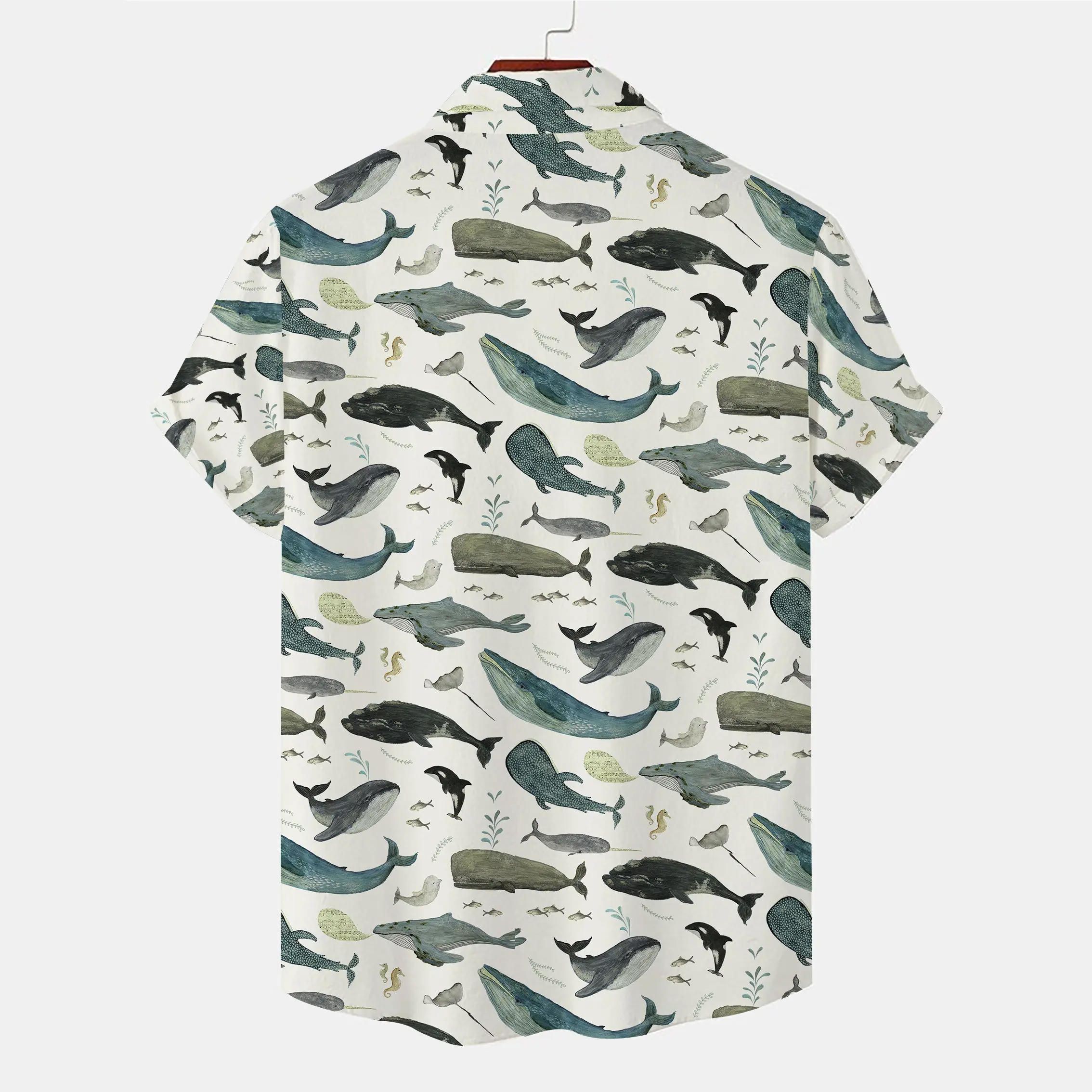 Description Picture 4 of itemNew fashionable and casual men's short sleeved whale lined 3D digital printed shirt, comfortable shirt, hot selling item