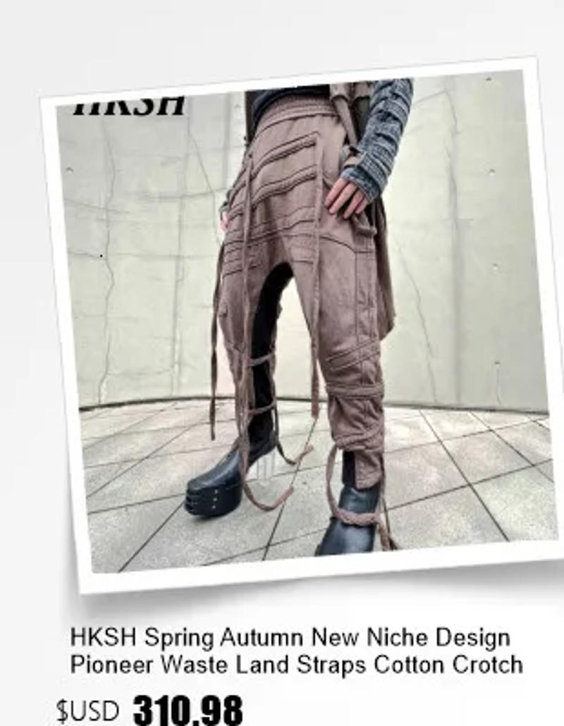 Description Picture 2 of itemHKSH Functional Style Leggings Men's Tide Spring Autumn New Loose Fashion Ins Hip Hop Plush Thickened Cargo Pants Dark HK0540
