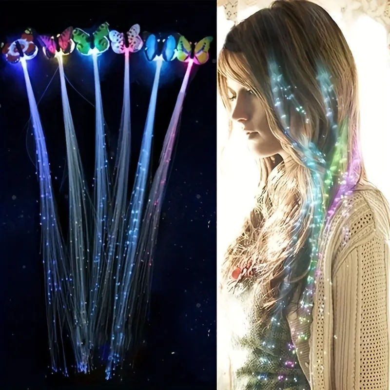 Description Picture 3 of item5pcs Led Glow Butterfly Hair Clips Led Light Fiber Optic Hair Braid Barrettes Glow-In-The-Dark Fairy Braids for Parties & Events