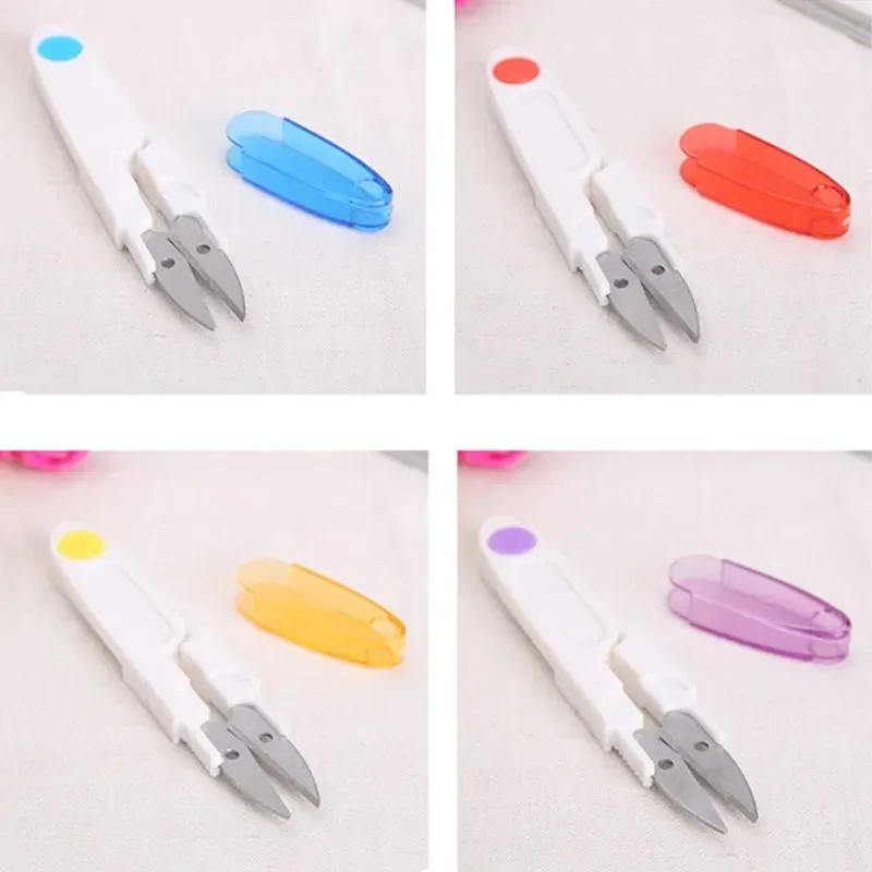 Description Picture 3 of itemPractical U Shape Scissors Plastic Handle Safety Cover Sewing Scissors Thread Embroidery Cross-stitch Cutter Mini Spring