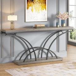 70.9 Inch Extra Long Console Table for Entryway, Gray Sofa Table with Wood Tabletop, Modern Accent Tables with Half