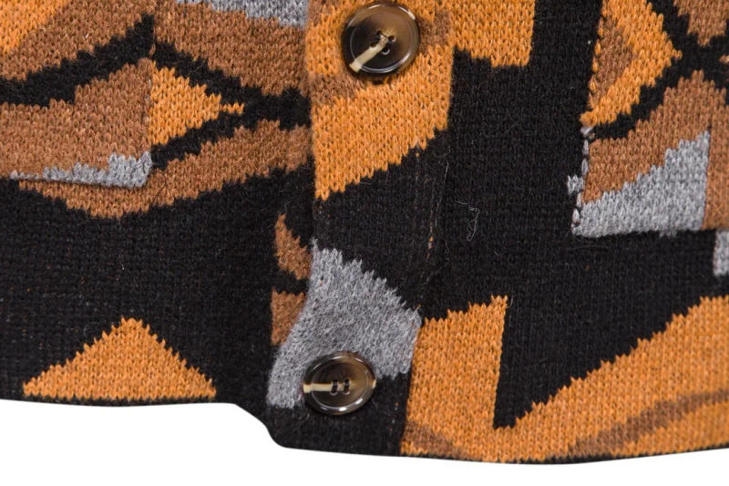 Description Picture 5 of itemMale V-Neck Spliced Solid Color Slim Overcoat Mens Casual Vintage Cardigan Clothes Sweater Mid-length Sweaters Brand Men Coat