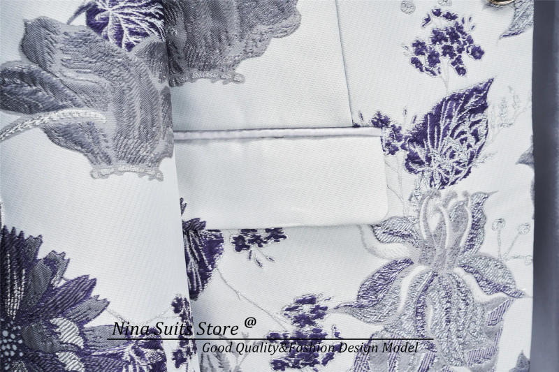 Description Picture 6 of itemG&N 2024 Dark Lavender Silver Floral Men Costume Homme Tailor-made White Lapel Blazer Suits Groom Wedding Wear Elegant Tuxedos