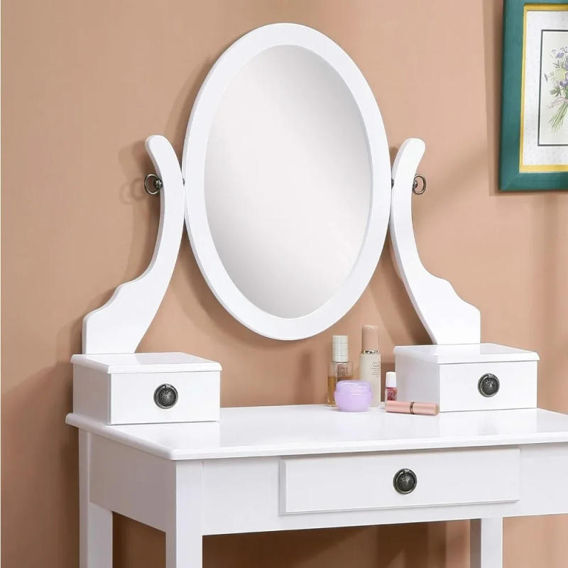 Description Picture 3 of itemWhite Wood Vanity Table and Stool Set Medium Freight Free Dresser With Mirror Dressing Furniture Makeup Bedroom Home