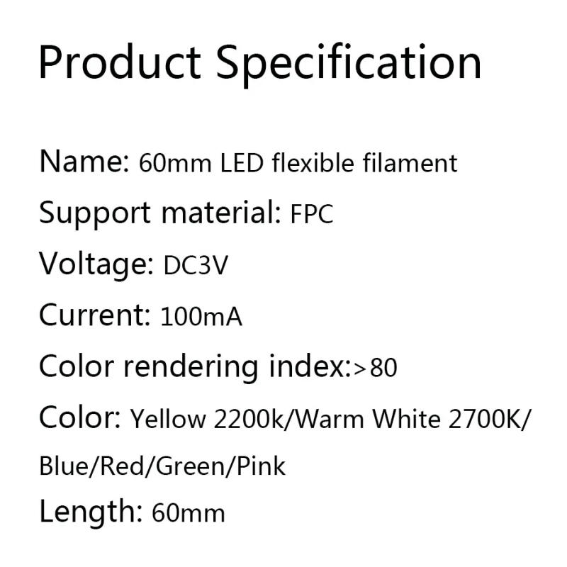 Description Picture 2 of item5pcs DC3V 60mm Retro Edison Bulb Led Chip Filament Cob Flexible Filament DIY Lamp Parts Diode Incandescent Light Accessories