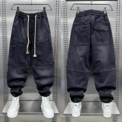 thickened hip hop cargo jeans Fashion Black Street Wide Leg Jeans High Quality Pants Brand Men's Clothing