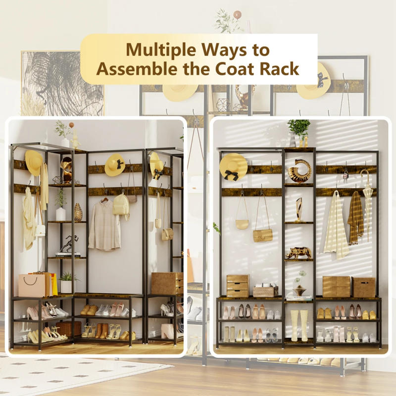 Description Picture 2 of itemHall Tree Free Standing Corner Clothes Hat Hanger Metal Coat Rack Stand with Shoe Storage