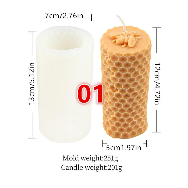 Description Picture 2 of item3D Honeycomb Cylinder Bee House Candle Silicone Mold DIY Handmade Making Scented Soap Resin Pastry Mould Family Desktop Ornament