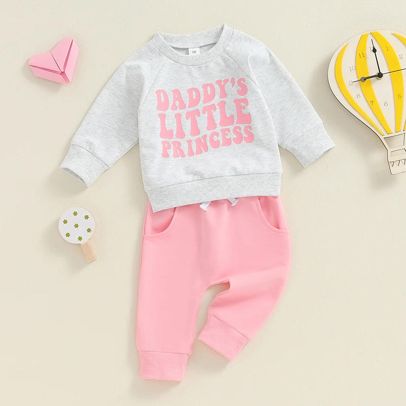 Description Picture 4 of itemLittle Girls 2PCS Pants Sets Long Sleeve Letter Print Tops Solid Color Pants Sets
