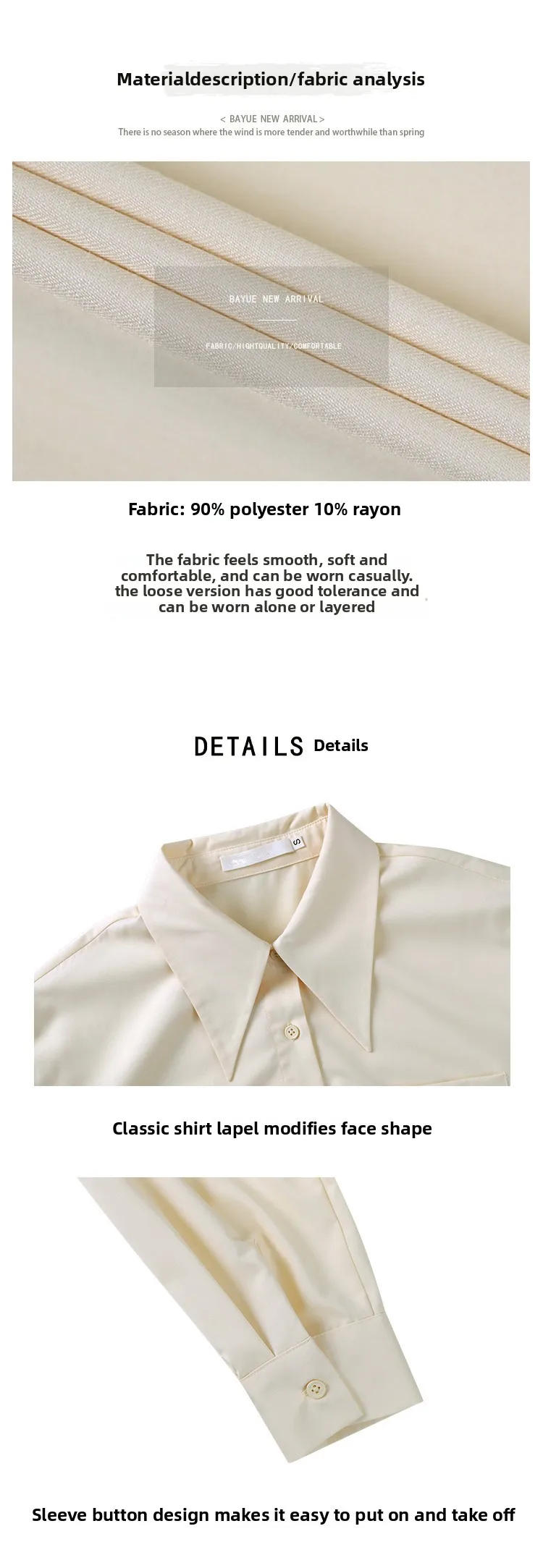 Description Picture 4 of itemFrench Elegant Look Younger Instantly Shirt Women's Retro Spring Turn-down Collar Long  Sleeve Blouse Casual Office Lady Clothes