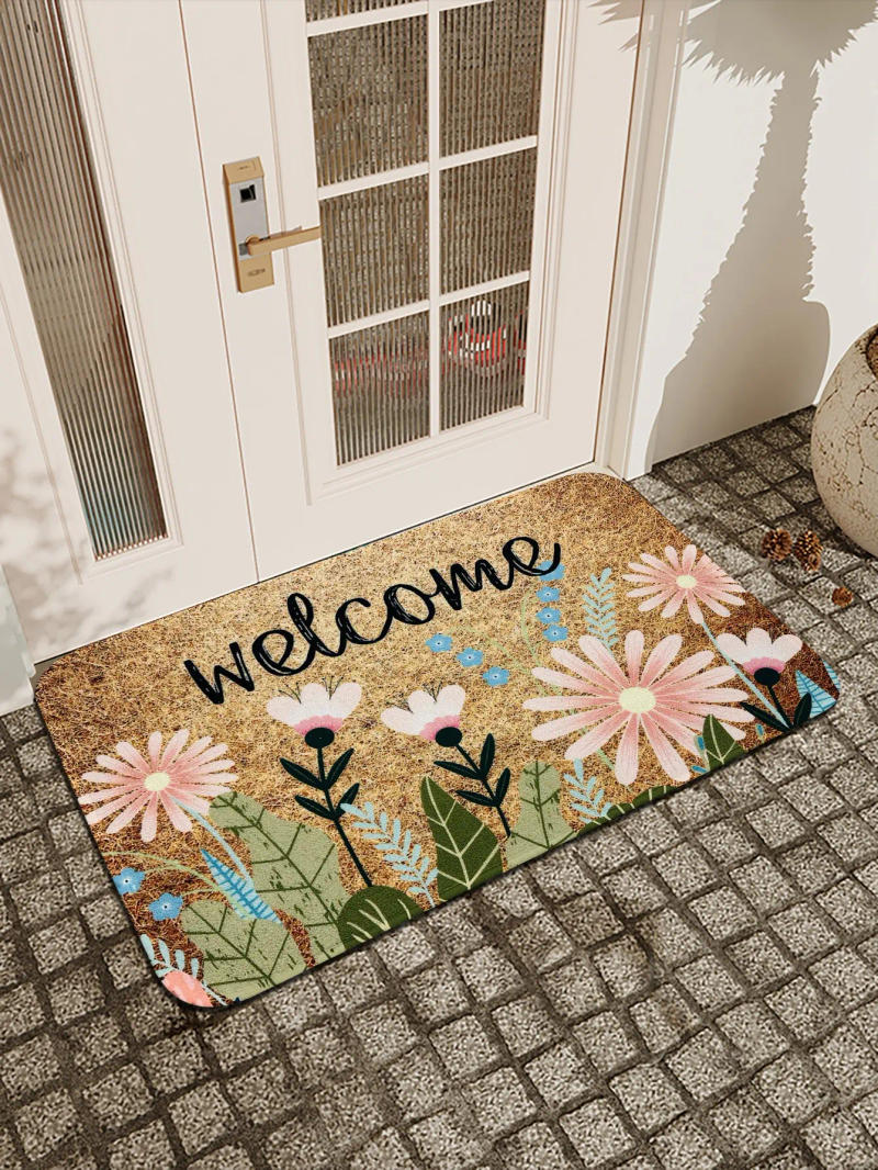 Description Picture 6 of item1pc Floral & Letter Graphic Door Mat Doormat Carpets Rug Carpet Bath Kitchen Garden Anti-Slip Small Home Kitchen Welcome Mats