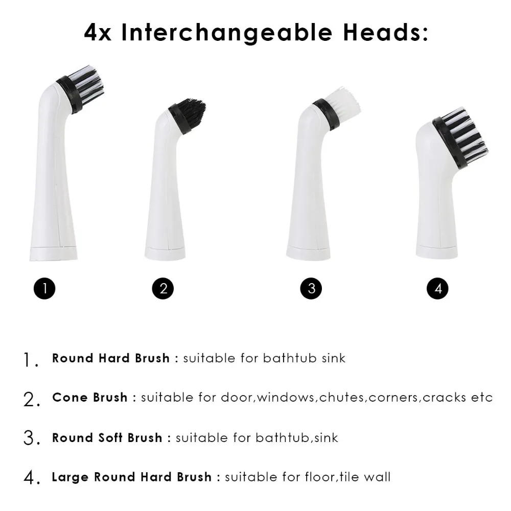 Description Picture 4 of itemElectric Cleaning Brush Scrubber Crevices Pool Cleaner 4 Replaceable Heads Power Scrubbing Bathroom Accessories for Home Kitchen