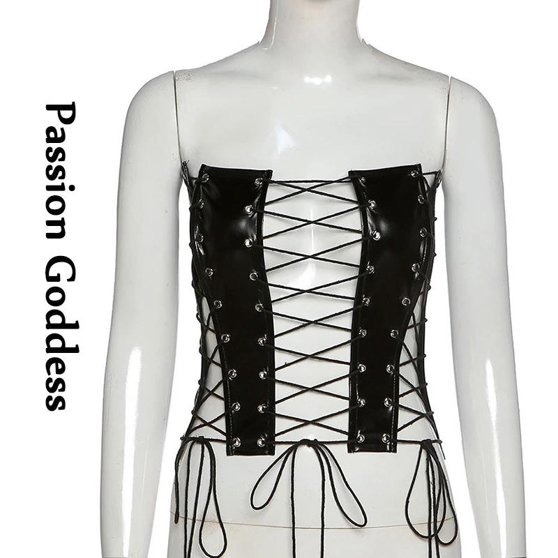 Description Picture 6 of itemSexy Gothic Women Lace-up Bandage Corsets Bustiers PU Leather Girdle Slim Waist Belt Underbust Strap Corset Tops Curve Shaper