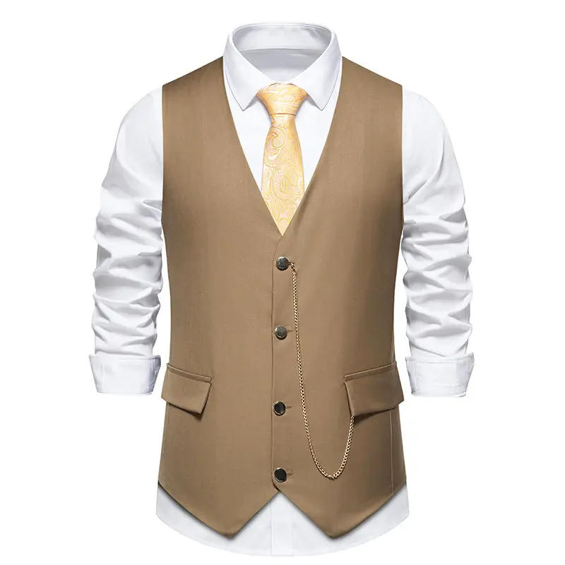 Description Picture 3 of itemMens Vest Formal Colete Social Masculino 2024 Vintage Elegante Suits Collar Chain Matching Gentleman Wedding Party Waistcoat