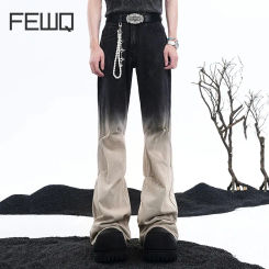 FEWQ Sweeping Men Loudspeaked Jeans Gradual American 2024 High Street Contrast Color Male Trousers Casual Fashion 24E1115