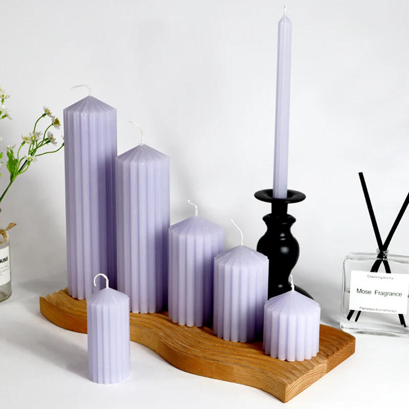 Description Picture 3 of item3D Thick Stripe Cylindrical Candle Plastic Mold Diy Geometric Cylinder Candle Making Kit Plastic Molds Jar Handmade Candles