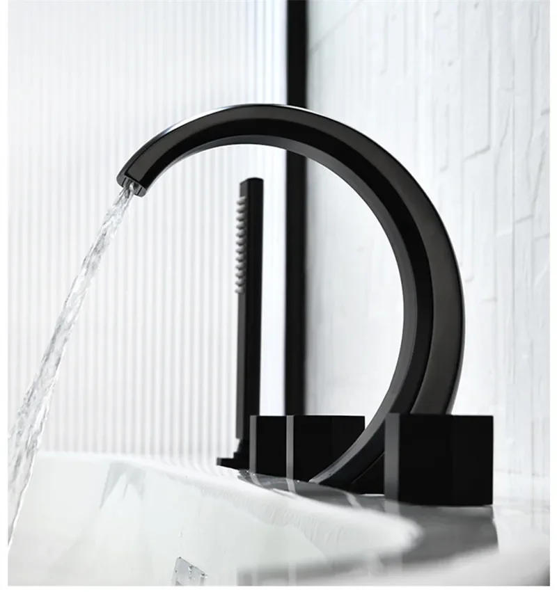 Description Picture 3 of itemGray Bathtub Faucet Widespread Tub Sink Mixer Tap Brushed Gold Brass Bathroom Bath Shower with Hand Head