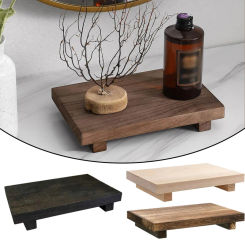 Wood Tray Pedestal Stand Bathroom Decor Wooden Vanity Hands Soap Scented Candle Storage Holder Tray Kitchen Seasoning Holder