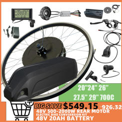 Electric Bike Conversion Kit with Battery 26''27.5 29 700C 48V 500/2000W Rear Brushless Hub Motor Wheel electric bicycle Ebike