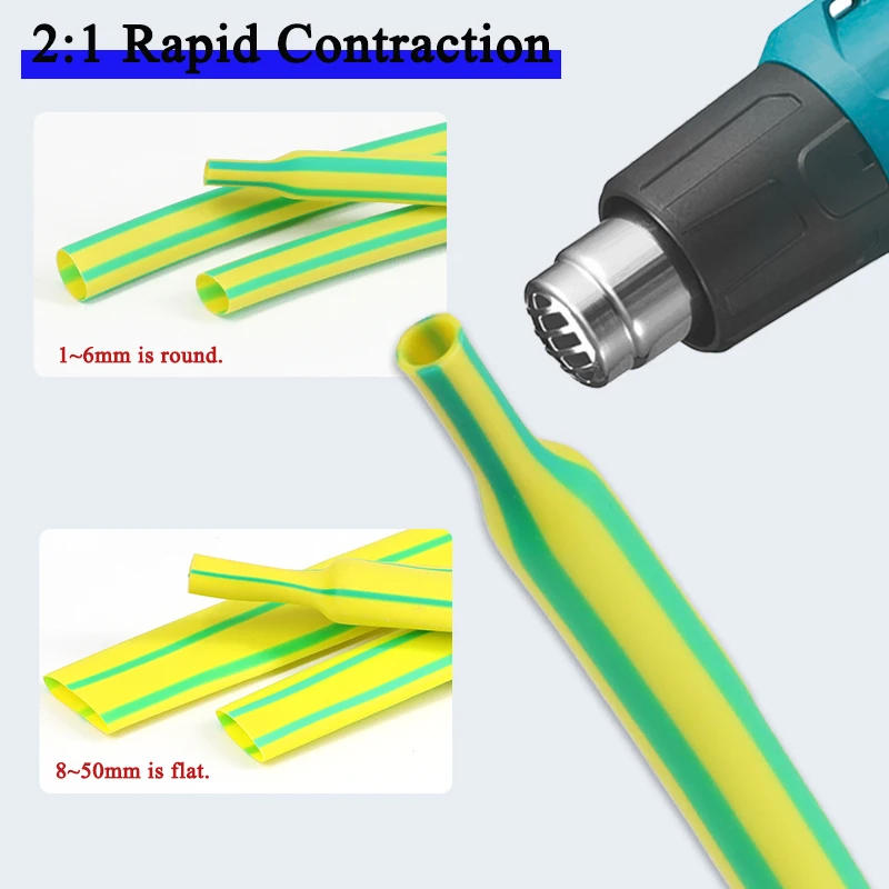 Description Picture 6 of item1~15m Yellow-Green 2:1 Heat shrink Tube Dia 1~50mm Heat-Shrink Tubing Wire Repair Protector Cable Connector Insulation Sleeving