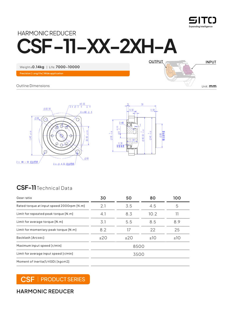 Description Picture 6 of itemSito CSF11 Mini Step-down Gearbox Compact  Servo Motor Speed Reducer Nema 17 14 Gearboc Harmonic Drive for Robot Arm Actua