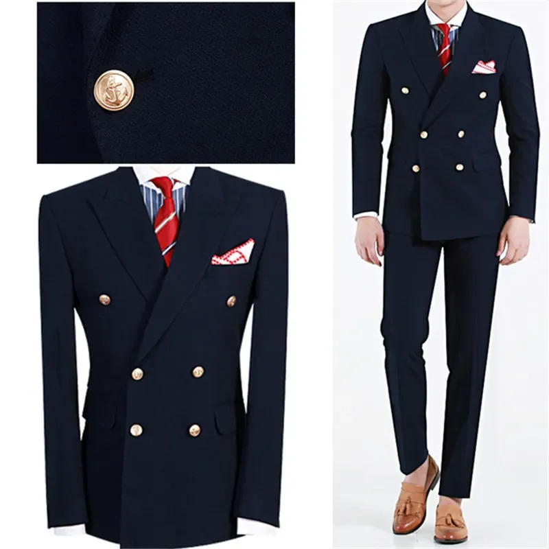 Description Picture 2 of itemHot Selling Navy Blue Casual Summer Men Suits Tuxedos Masculino 2Pieces(Jacket+Pants+Tie) Custom Made Man Wedding Blazer