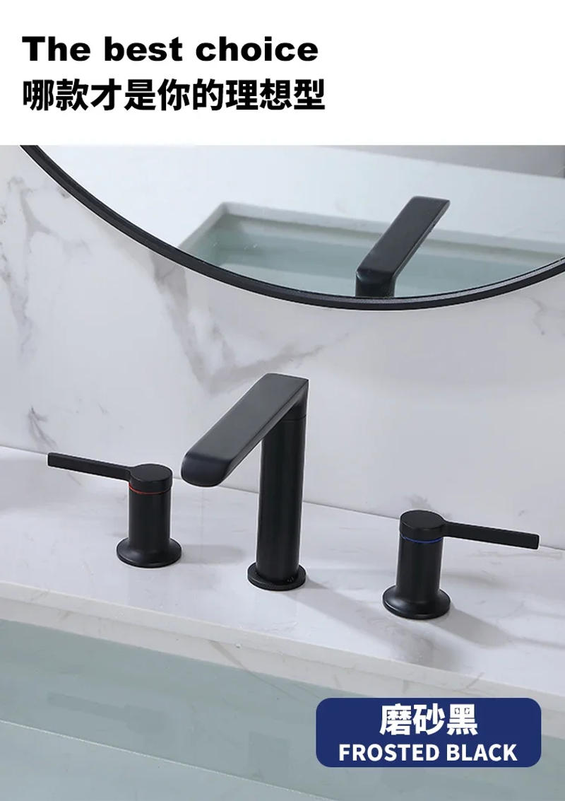 Description Picture 4 of itemBrushed Gold Bathroom Widespread Basin Faucets Soild Brass Sink Mixer Hot & Cold Lavatory Crane Vessel 2 Handle 3 Hole Black