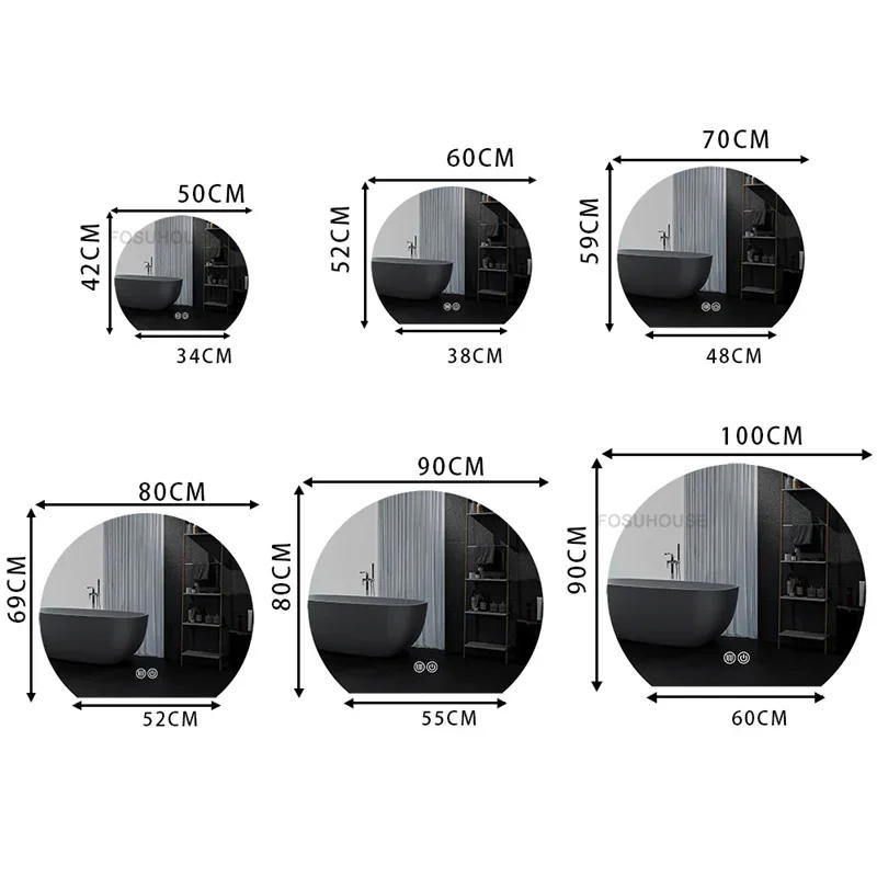 Description Picture 2 of itemNordic Semicircular Smart Bathroom Mirrors Home Touch Screen Bath Mirrors with LED Light Minimalist Vanity Mirror for Bathroom
