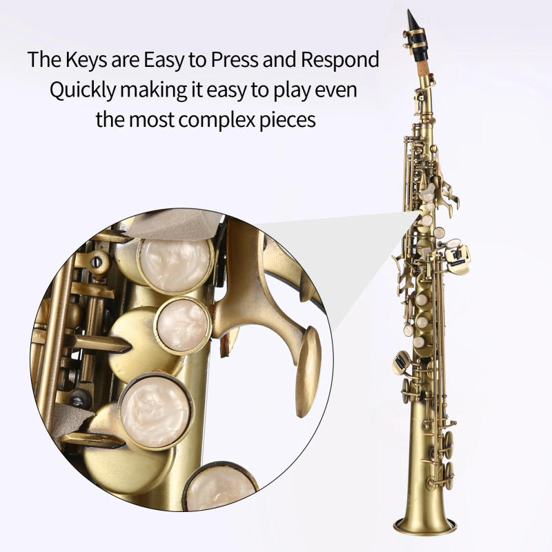 Description Picture 5 of itemProfessional Brass Straight Bb Soprano Saxophone Nickel Plated Sax Woodwind Instrument Carve Pattern with Carrying Case Mouthpie