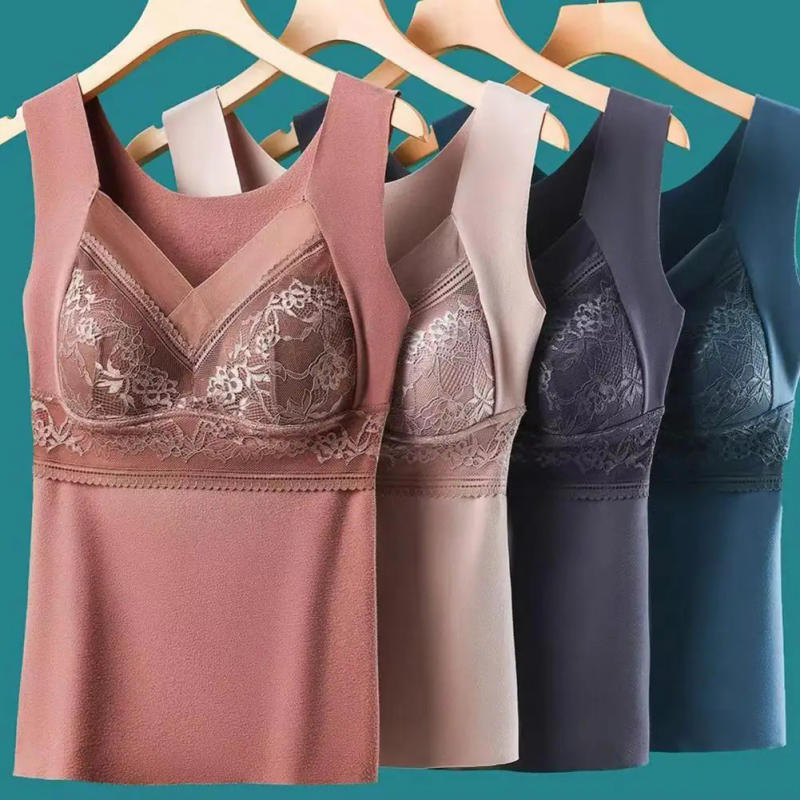 Description Picture 3 of itemDarlon Lining Bra Camisole Embroidery Lace Women Thermal Bra Seamless Push Up Chest Pads V-Neck Thermal Vest Winter Underwear