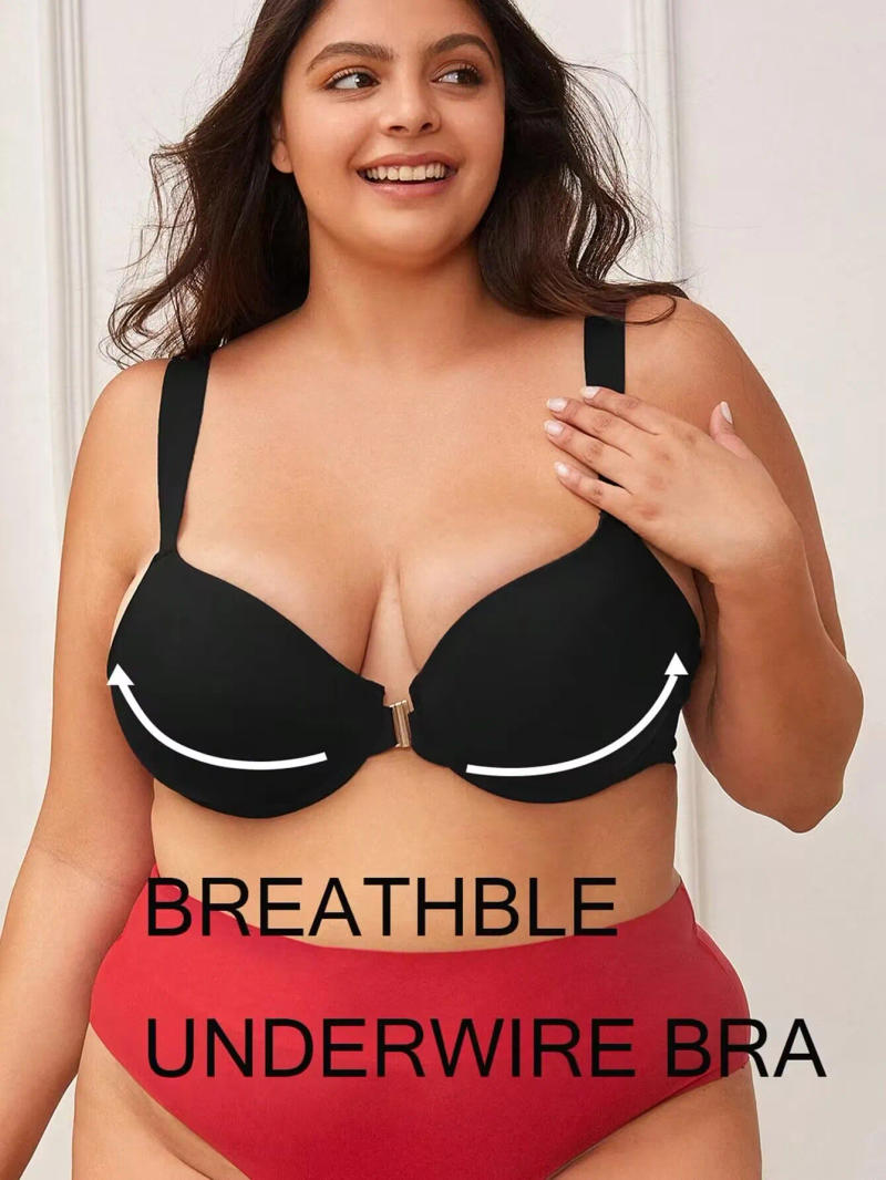Description Picture 2 of itemFinetoo Front Buckle Women Bra Back Smooth Out Shaper Bra Plus Size Wide Band Bras Shapewear Back Fat Smooth Underwear CD Cup