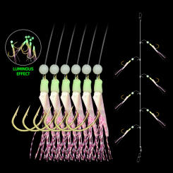 ZYZ Fishing Sabiki Rigs Hooks Luminous Sea Fishing Hooks 1 Set 6 Fishhooks Saltwater or Freshwater Boat Fishing Set Tackle