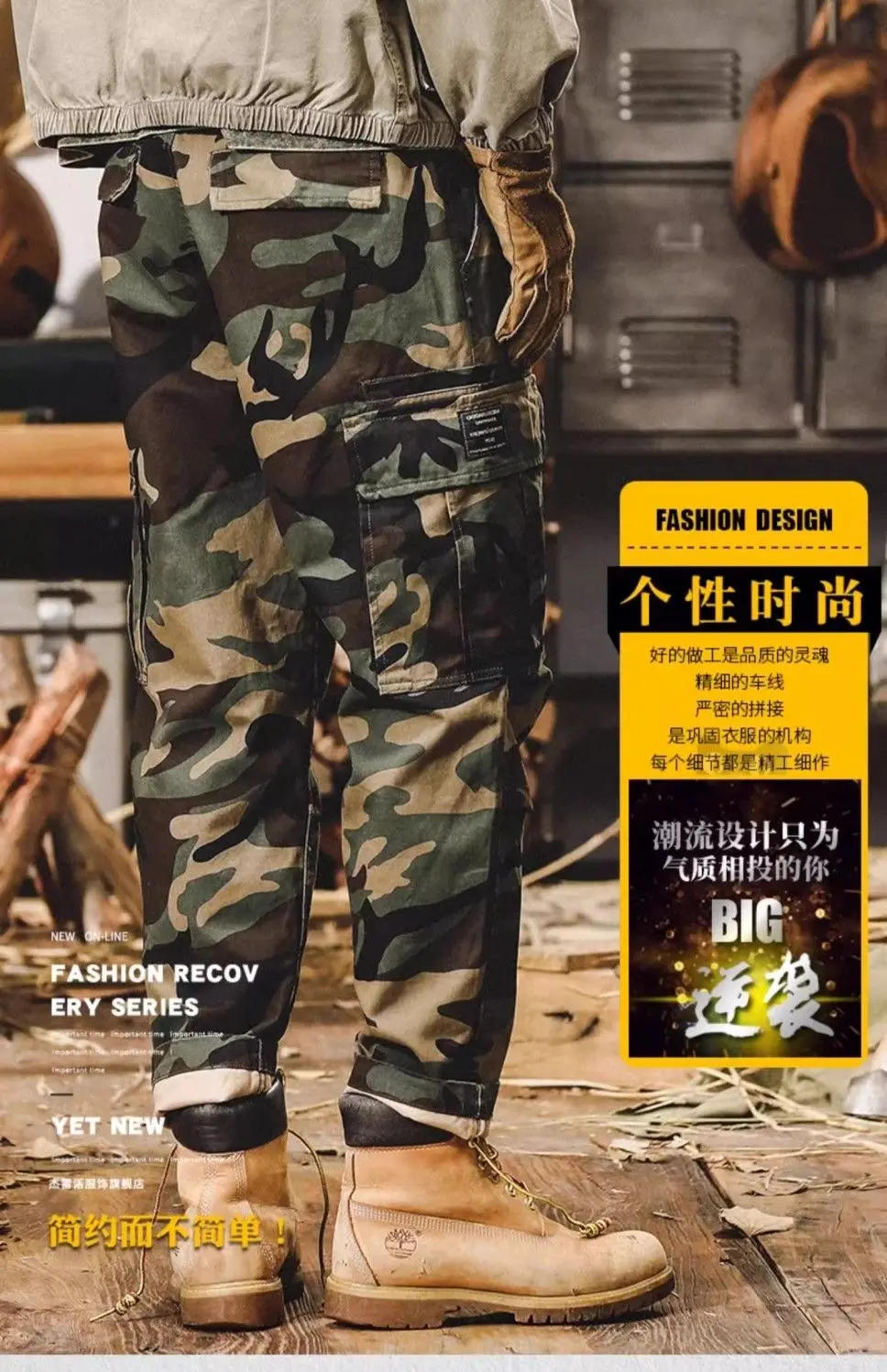 Description Picture 4 of itemAmerican Retro  Overalls Men's Causal Loose Straight Outdoor  High Street Pants Men Trousers Male Clothes