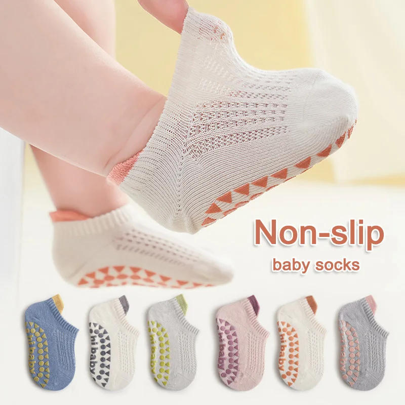 Description Picture 2 of item3 Pairs Babys Cotton Thin Mesh Socks Comfy Breathable Kids Boys Girls Non-slip Floor Socks