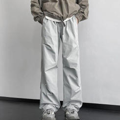 Men Straight-leg Pants Stylish Unisex Cargo Pants with Rivet Decor Wide Loose Fit Waterproof Design for Streetwear or Outdoor