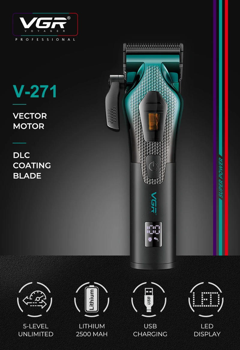 Description Picture 2 of itemVGR high-end customized electric hair clipper gradient metal shell electric push shear intelligent control hair trimmer V-271