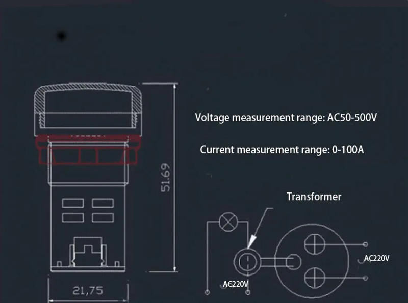 Description Picture 2 of item22MM Square Mini 3in1 Digital Display AC Voltage and Current Hertz Meter 0-100A 60-500V Indicator Tester Electrical Instruments